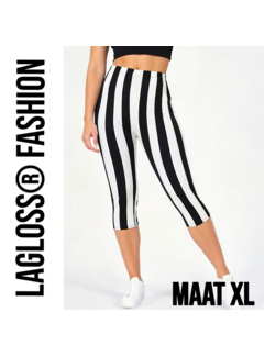 LaGloss Dames 3/4 Yoga Legging Met Hoge Taille Zwart & Wit Gestreept – Maat XL