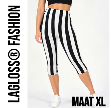 LaGloss Dames 3/4 Yoga Legging Met Hoge Taille Zwart & Wit Gestreept – Maat XL