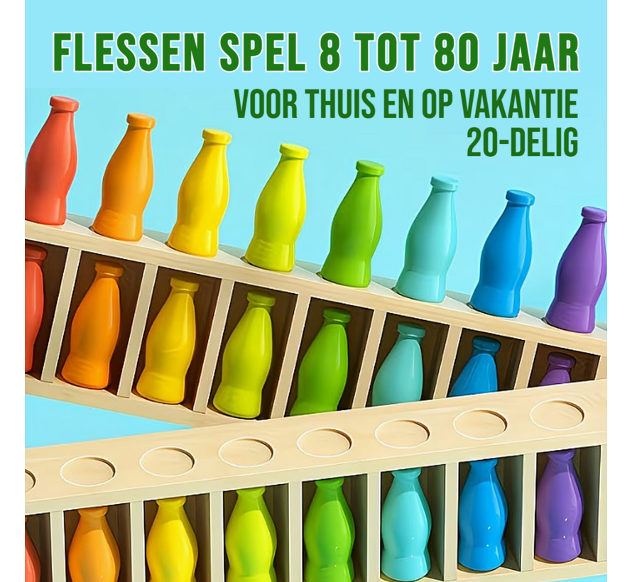 Geheugen- en Logica Flessen Spel – Kleuren Matchen Bordspel voor Kinderen, Tieners & Volwassenen – Educatief Familiespel met 20 Gekleurde Flesjes – Memory & Concentratie Spel