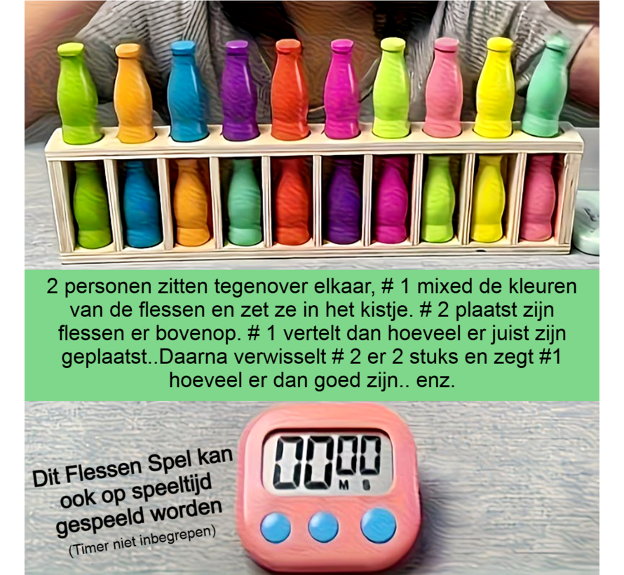 Geheugen- en Logica Flessen Spel – Kleuren Matchen Bordspel voor Kinderen, Tieners & Volwassenen – Educatief Familiespel met 20 Gekleurde Flesjes – Memory & Concentratie Spel