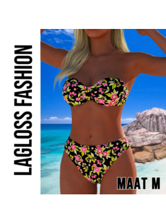 LaGloss 2-delige Trendy Bloemenprint Strapless Bikini Set – Maat M