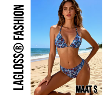 LaGloss 2-Delige Bikini Set Blauwe Bloemen Dames – Maat S