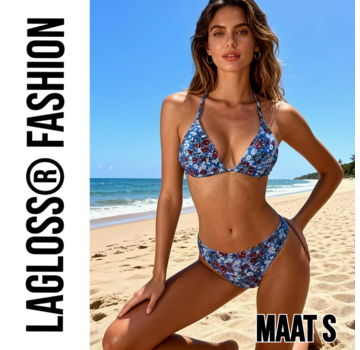 LaGloss 2-Delige Bikini Set Blauwe Bloemen Dames – Maat S