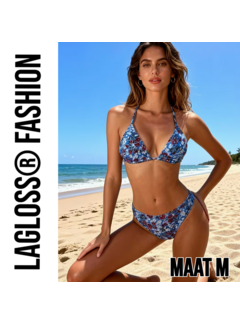 LaGloss 2-Delige Bikini Set Blauwe Bloemen Dames – Maat M