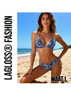 LaGloss 2-Delige Bikini Set Blauwe Bloemen Dames – Maat L