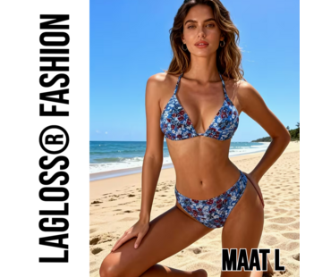 LaGloss 2-Delige Bikini Set Blauwe Bloemen Dames – Maat L