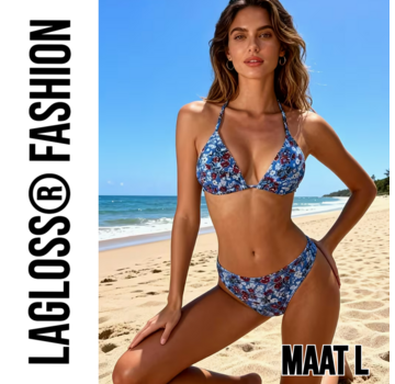 LaGloss 2-Delige Bikini Set Blauwe Bloemen Dames – Maat L