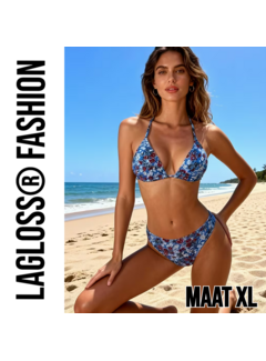 LaGloss 2-Delige Bikini Set Blauwe Bloemen Dames – Maat XL