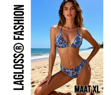 LaGloss 2-Delige Bikini Set Blauwe Bloemen Dames – Maat XL