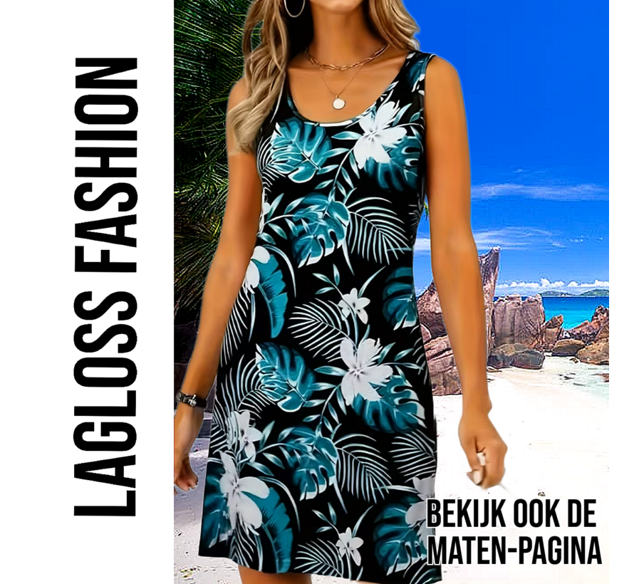LaGloss® Zwarte Zomerjurk Dames met Tropische Bloemenprint – Mouwloze Strandjurk – Losvallend – Maat XL