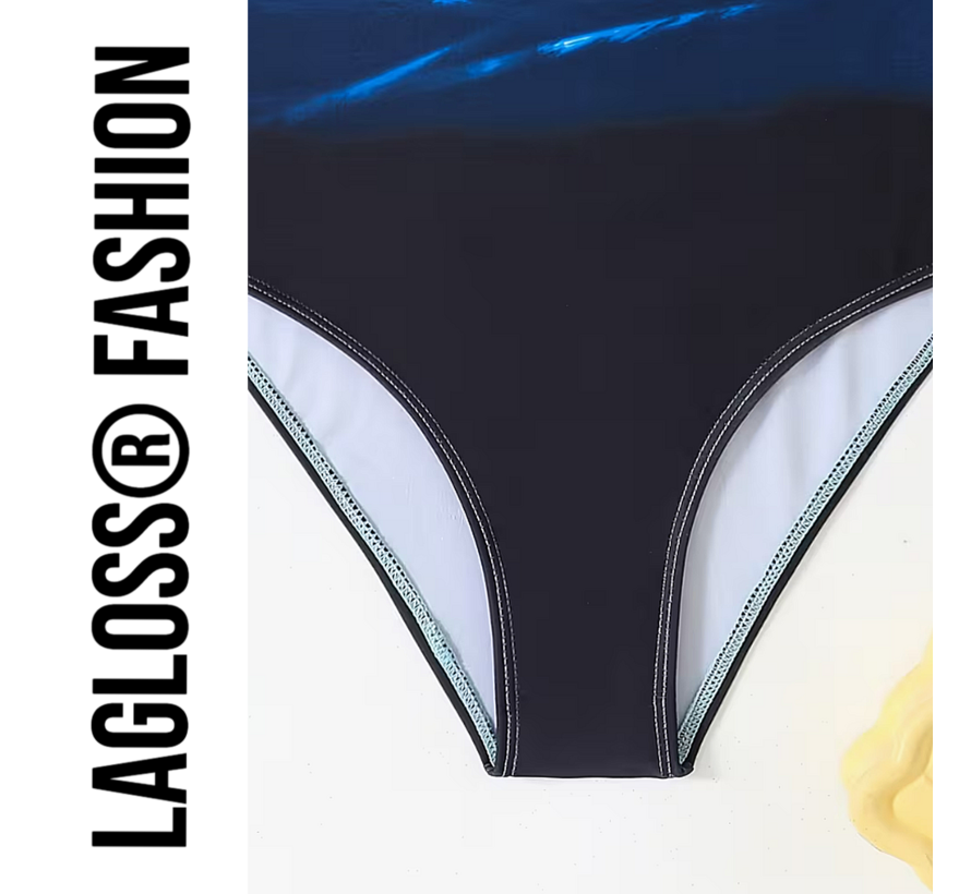 LaGloss® Eendelig Oceaan Blauw Gradient Badpak Dames – Sportief - Zwempak met Kruisbandjes – Beach Fashion – Strandmode – Maat M