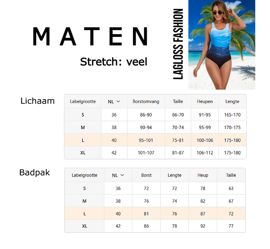 LaGloss® Eendelig Oceaan Blauw Gradient Badpak Dames – Sportief - Zwempak met Kruisbandjes – Beach Fashion – Strandmode – Maat M