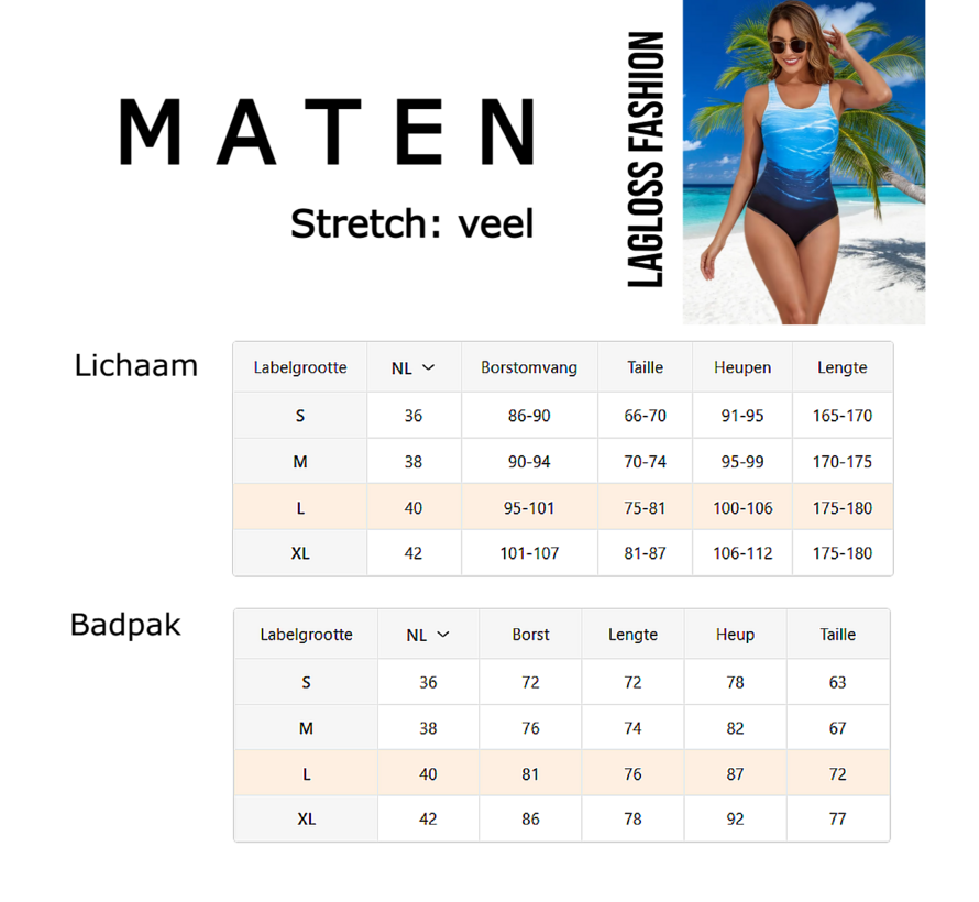 LaGloss® Eendelig Oceaan Blauw Gradient Badpak Dames – Sportief - Zwempak met Kruisbandjes – Beach Fashion – Strandmode – Maat L