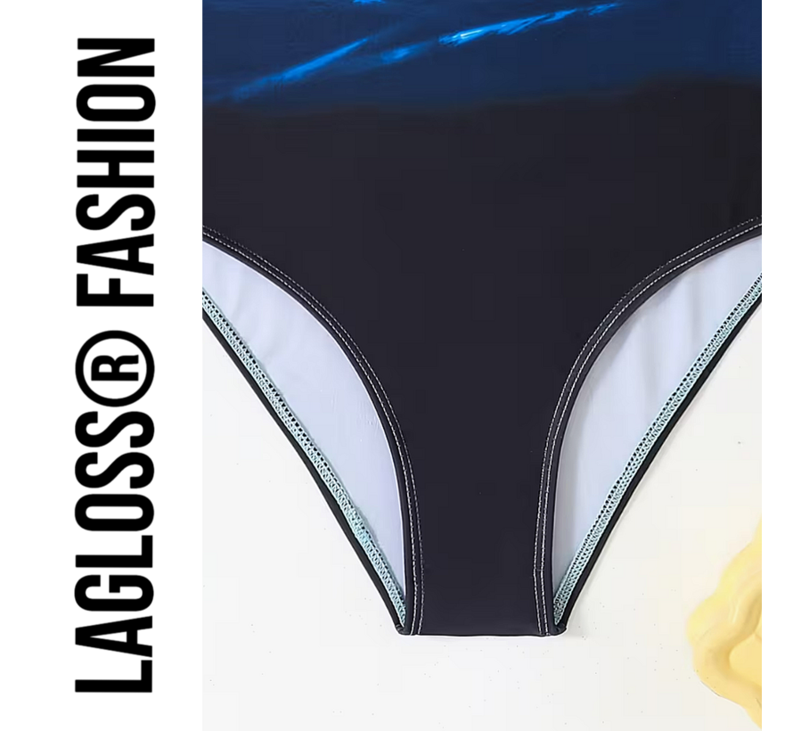 LaGloss® Eendelig Oceaan Blauw Gradient Badpak Dames – Sportief - Zwempak met Kruisbandjes – Beach Fashion – Strandmode – Maat XL