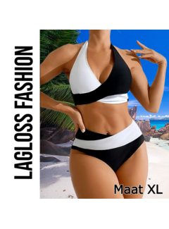 LaGloss Tweedelige Bikini Set Dames – Zwart Wit Design – Maat XL