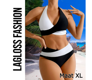 LaGloss Tweedelige Bikini Set Dames – Zwart Wit Design – Maat XL