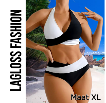 LaGloss Tweedelige Bikini Set Dames – Zwart Wit Design – Maat XL