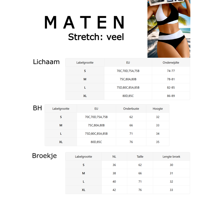 LaGloss® Stijlvolle Bikini Set Dames – Zwart Wit Design – Tweedelig & Hoog Gesneden – Maat XL