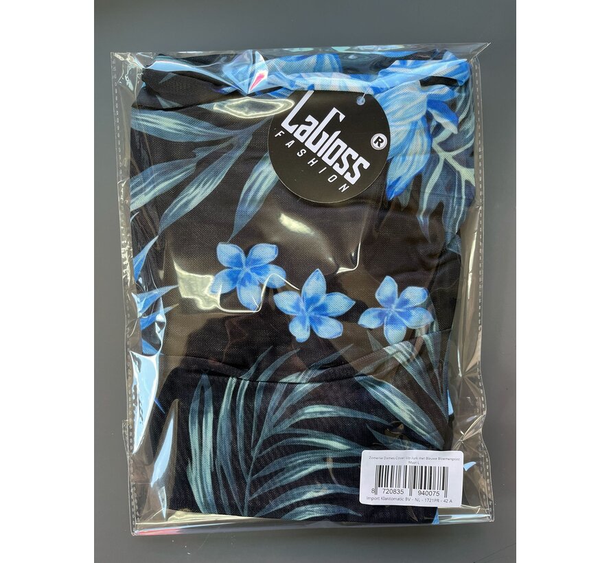 LaGloss® Zomerse Dames Cover-Up Jurk met Blauwe Bloemenprint Strandjurk – Zomermode – Strandmode – Beach Fashion – Maat L