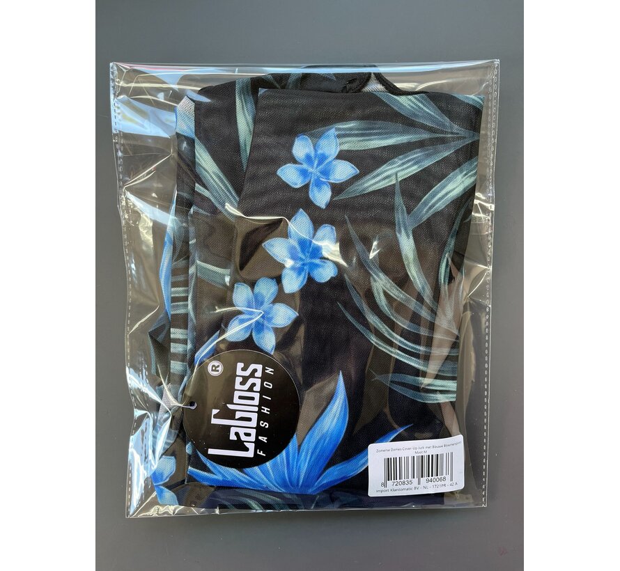 LaGloss® Zomerse Dames Cover-Up Jurk met Blauwe Bloemenprint Strandjurk – Zomermode – Strandmode – Beach Fashion – Maat M