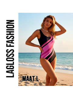 LaGloss Eendelig Dames Zwart Magenta Badpak – Maat L