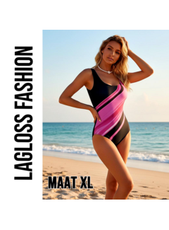 LaGloss Eendelig Dames Zwart Magenta Badpak – Maat XL