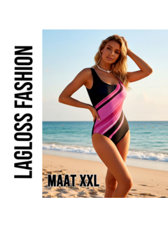 LaGloss Eendelig Dames Zwart Magenta Badpak – Maat XXL