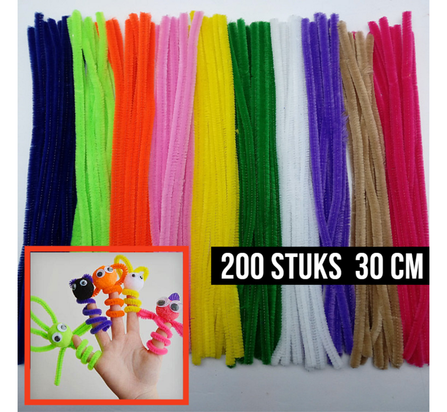 200 Stuks Chenilledraad Pijpenragers Multicolor - Chenille Draad Pijpragers 30 cm - 8 kleuren - 200 Stuks