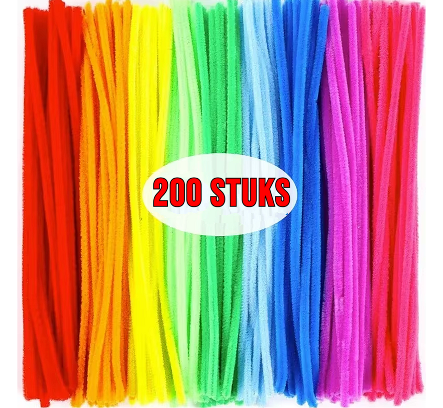 200 Stuks Chenilledraad Pijpenragers Multicolor - Chenille Draad Pijpragers 30 cm - 8 kleuren - 200 Stuks