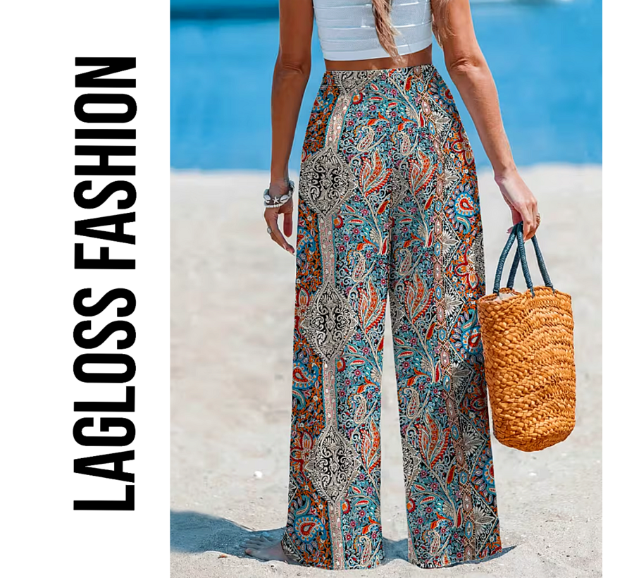 LaGloss® Paisley Dames Strand broek - Palazzo Broek – Bohemian Vakantiebroek – Casual – Maat XL