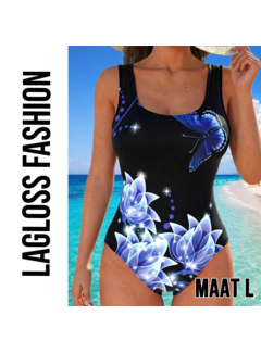 LaGloss Eendelig Dames Badpak Blauw Vlinderprint – Maat L