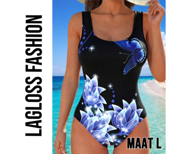 LaGloss Eendelig Dames Badpak Blauw Vlinderprint – Maat L