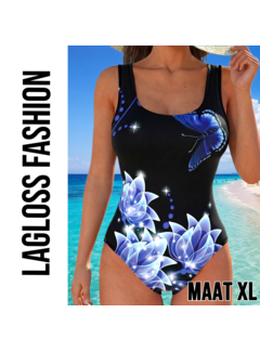 LaGloss Eendelig Dames Badpak Blauw Vlinderprint – Maat XL