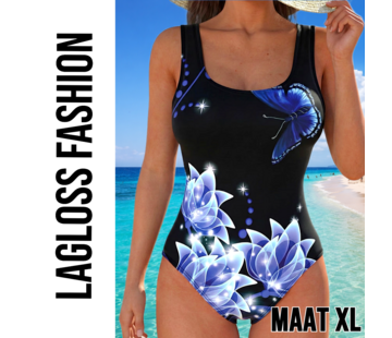 LaGloss Eendelig Dames Badpak Blauw Vlinderprint – Maat XL