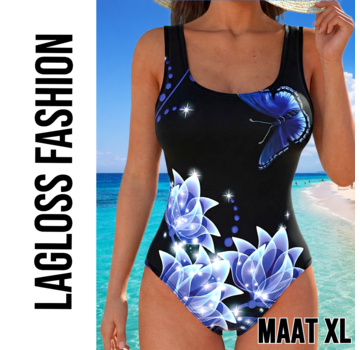 LaGloss Eendelig Dames Badpak Blauw Vlinderprint – Maat XL