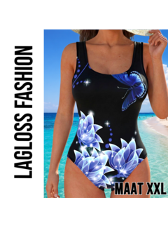 LaGloss Eendelig Dames Badpak Blauw Vlinderprint – Maat XXL