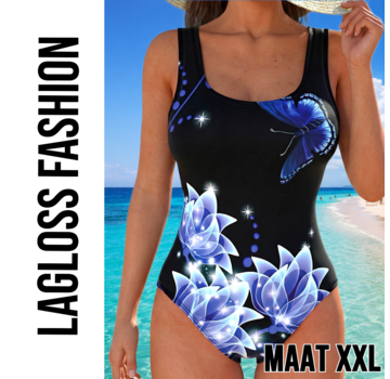LaGloss Eendelig Dames Badpak Blauw Vlinderprint – Maat XXL