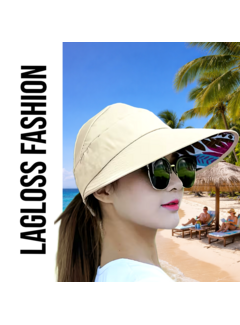 LaGloss Opvouwbare Dames Beige Zonnehoed met Brede Rand