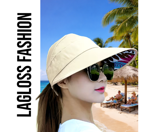 LaGloss LaGloss® Opvouwbare Dames Beige Zonnehoed Pet met Brede Rand – UV Bescherming Hoed Outdoor & Strand