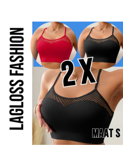 LaGloss 2 Stuks Mesh Tanktops Zwart & Rood – Maat S