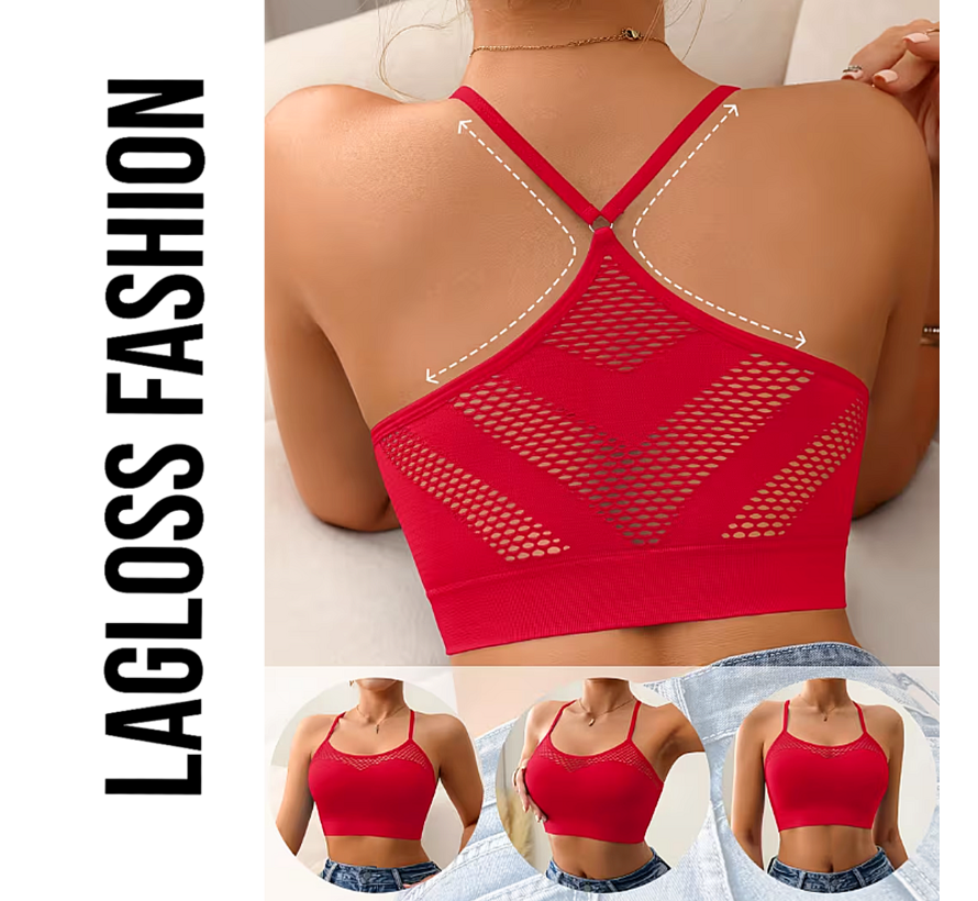 LaGloss® 2 Stuks Mesh Tanktops Zwart & Rood – Opengewerkt Festival Vakantie Top Dames Stretch – Ademend – Maat S