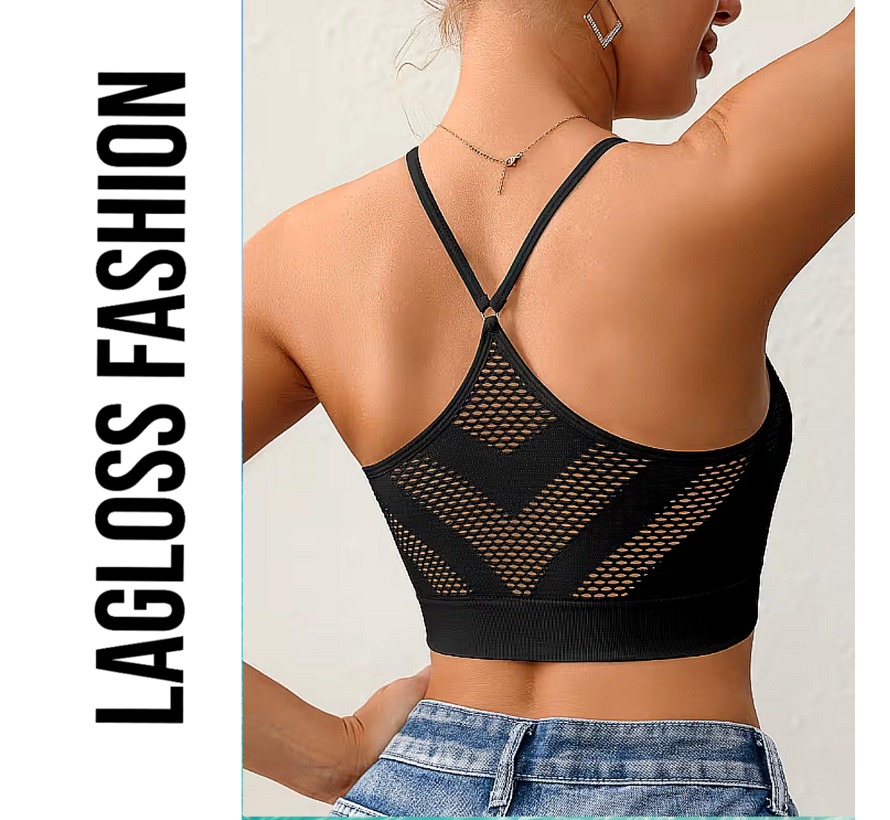 LaGloss® 2 Stuks Mesh Tanktops Zwart & Rood – Opengewerkt Festival Vakantie Top Dames Stretch – Ademend – Maat L