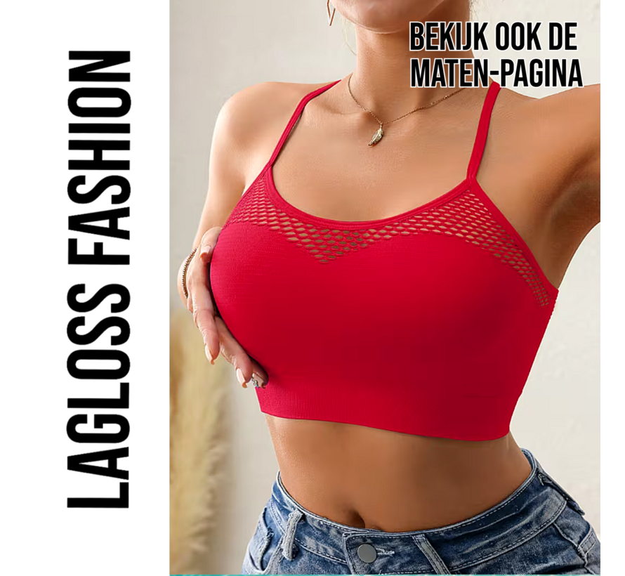 LaGloss® 2 Stuks Mesh Tanktops Zwart & Rood – Opengewerkt Festival Vakantie Top Dames Stretch – Ademend – Maat L