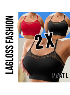 LaGloss 2 Stuks Mesh Tanktops Zwart & Rood – Maat L
