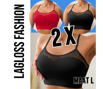 LaGloss 2 Stuks Mesh Tanktops Zwart & Rood – Maat L
