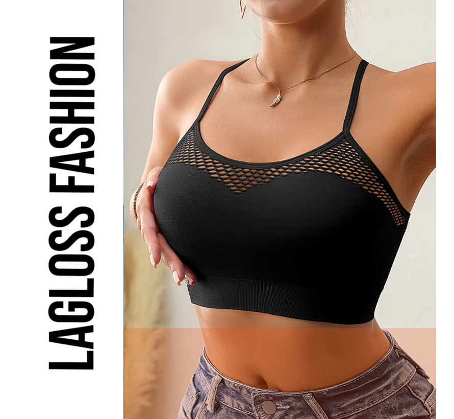 LaGloss® 2 Stuks Mesh Tanktops Zwart & Rood – Opengewerkt Festival Vakantie Top Dames Stretch – Ademend – Maat XL