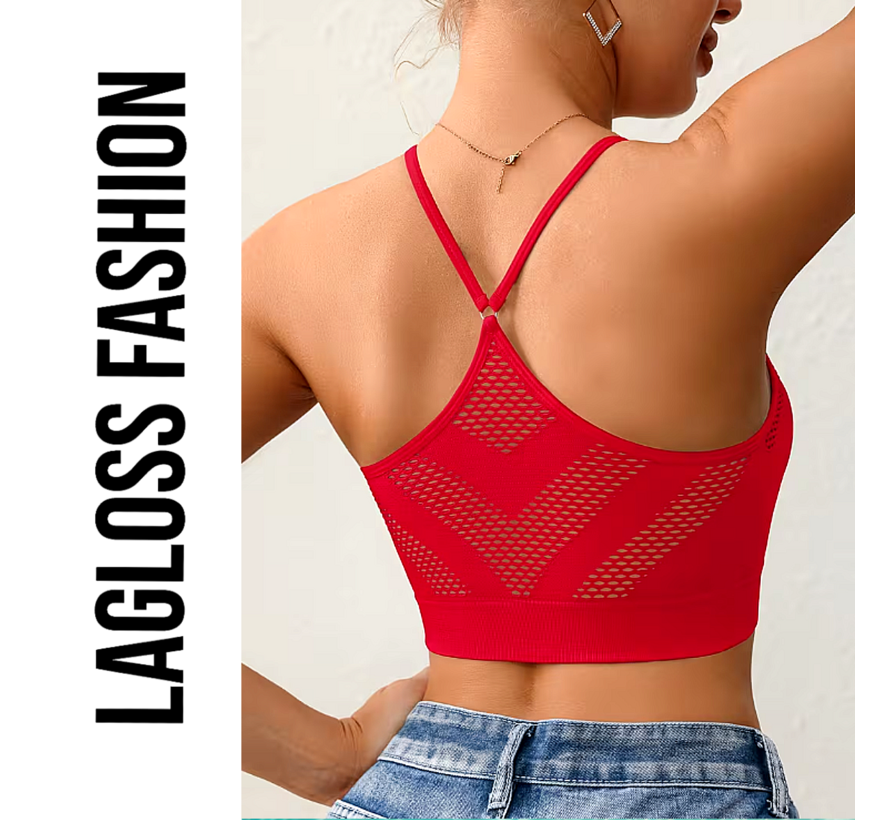LaGloss® 2 Stuks Mesh Tanktops Zwart & Rood – Opengewerkt Festival Vakantie Top Dames Stretch – Ademend – Maat XL