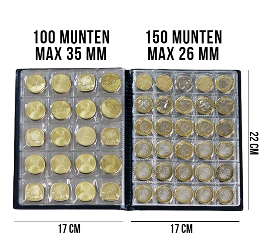 Allernieuwste.nl® Muntenalbum voor 250 Munten met Bescherm-rand tegen Uitvallen - Beginset Muntalbum - kleur album Rood