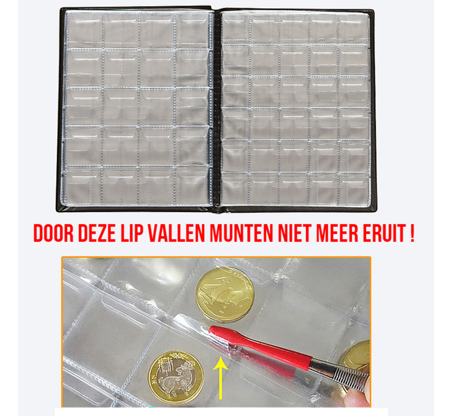 Allernieuwste.nl® Muntenalbum voor 250 Munten met Bescherm-rand tegen Uitvallen - Beginset Muntalbum - kleur album Rood