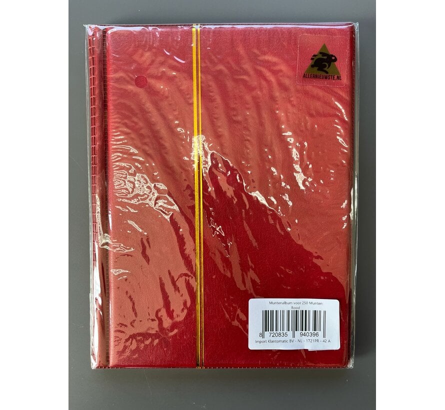 Allernieuwste.nl® Muntenalbum voor 250 Munten met Bescherm-rand tegen Uitvallen - Beginset Muntalbum - kleur album Rood